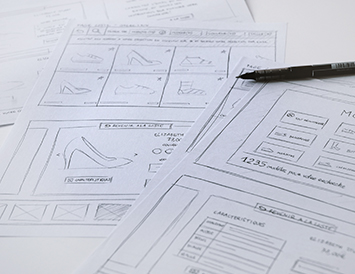 Aperçu des wireframes de l'application de la borne interactive de JEF Chaussures