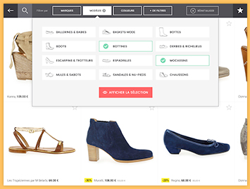 Aperçu des filtres de la borne interactive de Jef Chaussures