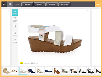 Aperçu d'une page produit de la borne interactive de Jef Chaussures
