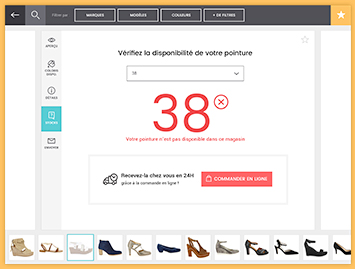 Aperçu de la sélection d'une pointure de la borne interactive de Jef Chaussures