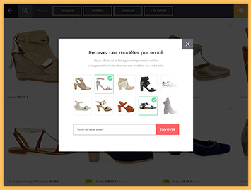 Aperçu de l'envoi par email d'un produit de la borne interactive de Jef Chaussures