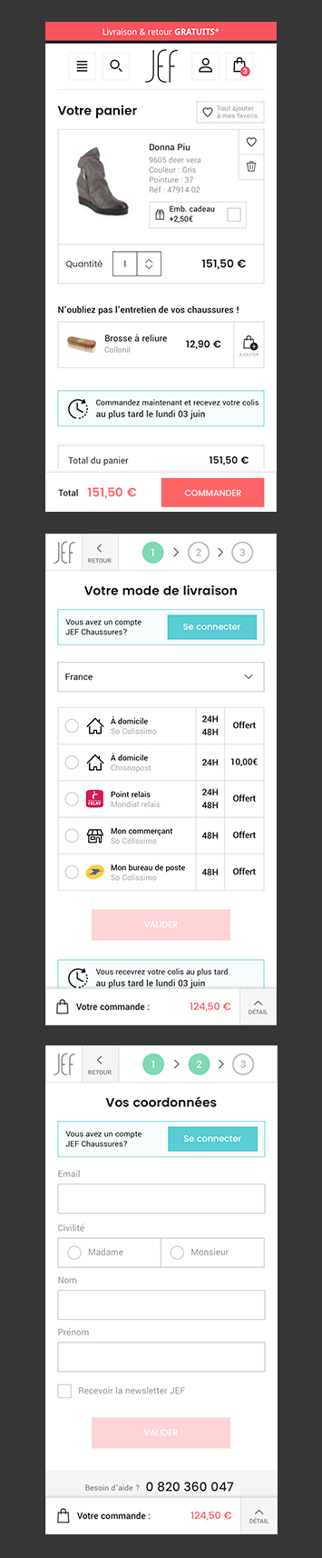 Aperçu de 3 pages du checkout de JEF Chaussures