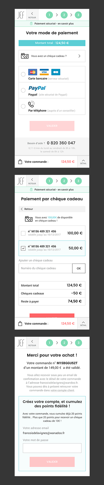 Aperçu des modes de paiement du checkout de JEF Chaussures