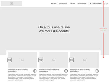 Aperçu du wireframe de la page d'accueil du site de La Redoute