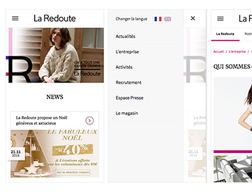 Aperçu de différentes pages du site mobile de La Redoute