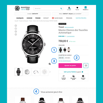 Aperçu de la nouvelle page produit optimisée du site Montres & Co